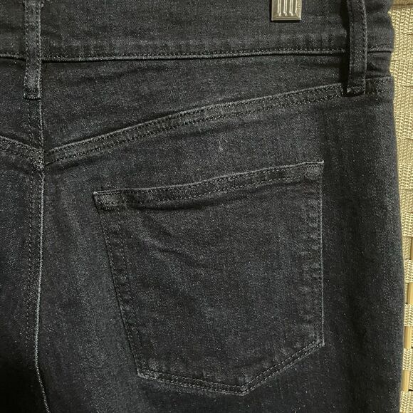 Loft Outlet HIGH RISE FLARE CROP Jeans Size 10 Dark Wash Blue Button Fly Stretch - Picture 5 of 10